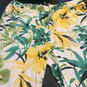 Jones New York Yellow & Green Floral Wide-Leg Pants